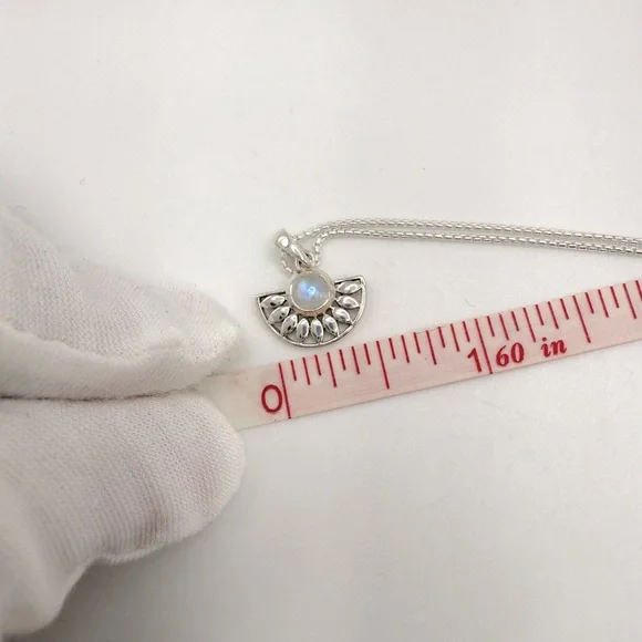 Genuine Rainbow Moonstone .925 Sterling Silver Necklace - Picture 9 of 14